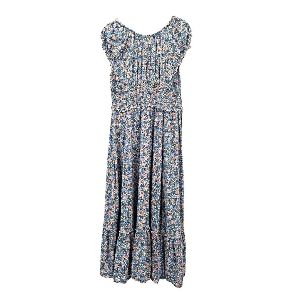 Old Navy Floral Smocked Midi Dress Size Large Milkmaid Peasant Cottagecore Ditzy - Picture 4 of 12